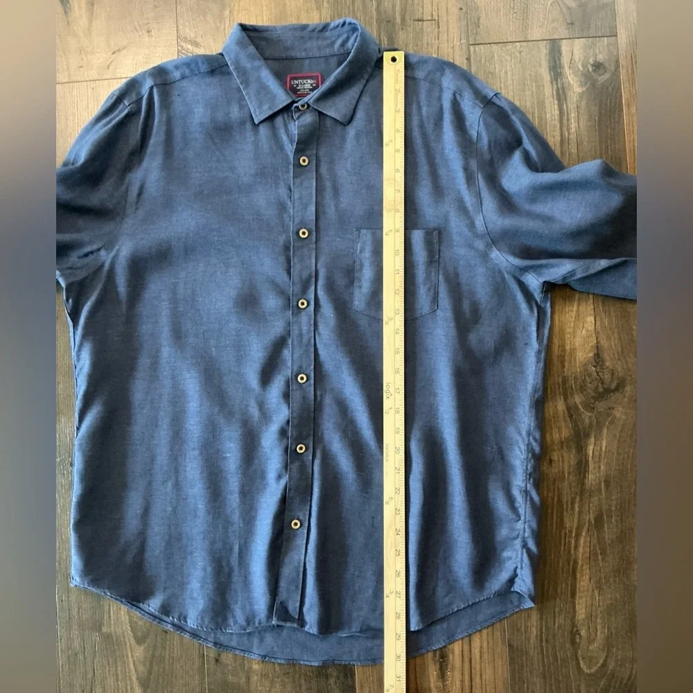 UNTUCKit Men’s Linen Vin Santo Shirt Wrinkle-Resistant Navy Blue Size XL